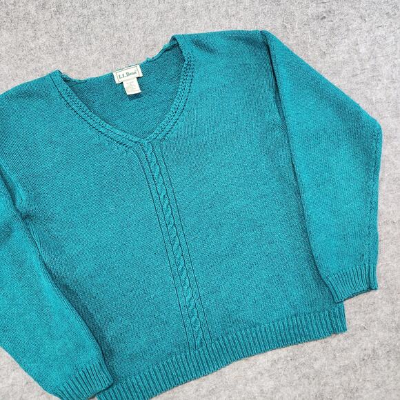 VTG LL Bean Womens S Small Linen Cotton Knit Fishermans V Neck Pullover Sweater - Picture 2 of 10